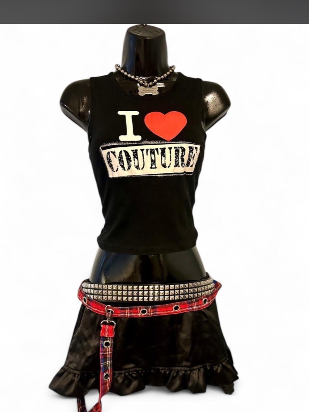 Dolls Kill Black Crop Tank with Red Heart Graphic
